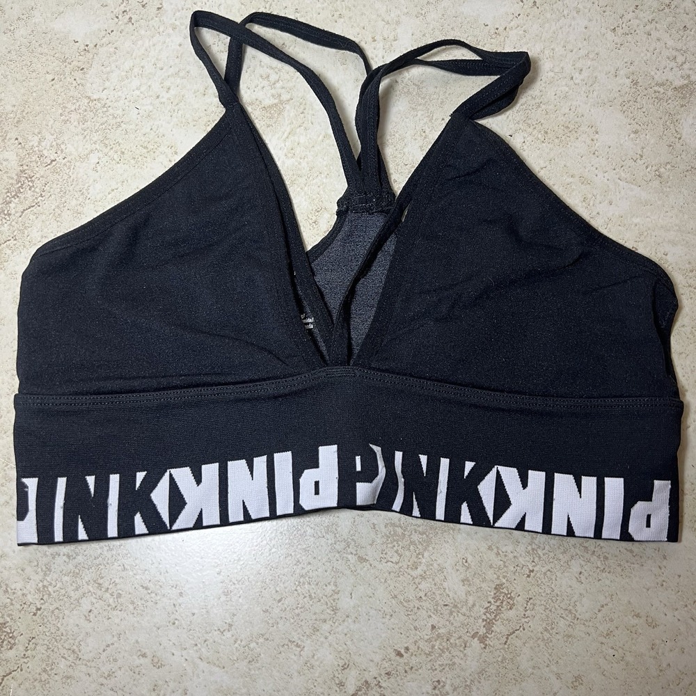 Victoria's Secret PINK Black Logo Intimate Strappy‎ Active Lounge Bralette Small